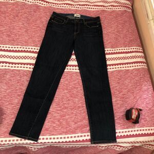 Paige Tapered Ankle Jeans 30 Blue Dark Wash Denim Stretch Zip USA